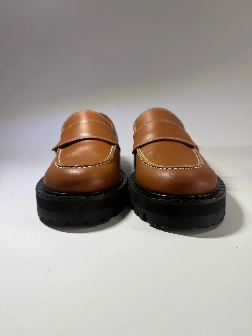 ATP ATELIER Tan Leather Lug-Sole Penny Loafers size6.5